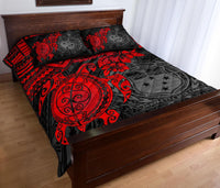 Samoa Polynesian Quilt Bed Set - Samoa Coat Of Arms & Red Turtle Hibiscus - Polynesian Pride