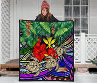 Kanaka Maoli (Hawaiian) Premium Quilt - Polynesian Turtle Colorful And Hibiscus - Polynesian Pride