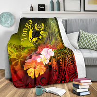 Tonga Premium Blanket - Humpback Whale with Tropical Flowers (Yellow) - Polynesian Pride