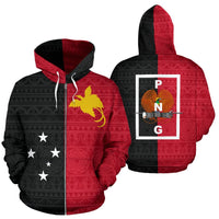 Papua New Guinea Zip up Hoodie Papua New Guinea Flag & Coat of Arms Unisex Black - Polynesian Pride