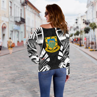 Tuvalu Women's Off Shoulder Sweater - Polynesian Tattoo Black - Polynesian Pride