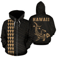 Hawaii Kakau Polynesian Gold Hammerhead Shark Hoodie (Zip) Unisex Gold - Polynesian Pride