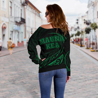 Hawaiian Mauna Kea Polynesian Women's Off Shoulder Sweater - Green - Frida Style - Polynesian Pride