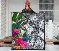 Chuuk Premium Quilt White - Turtle Plumeria Banana Leaf - Polynesian Pride