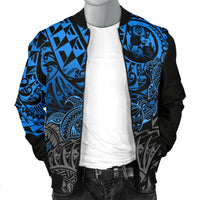 Tonga Polynesian Bomber Jacket (Men) - Blue Turtle Flowing - Polynesian Pride