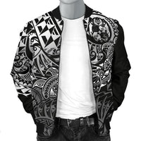 Tonga Polynesian Bomber Jacket (Men) - White Turtle Flowing - Polynesian Pride