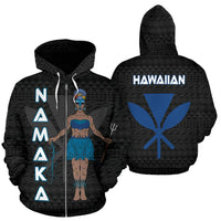 Polynesian Hawaii Zip up Hoodie Namaka Hawaiian God of the Myths and Legends Unisex Black - Polynesian Pride