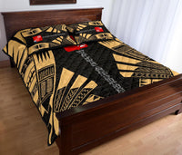 Wallis and Futuna Quilt Bed Set - Wallis and Futuna Coat Of Arms & Polynesian Yellow Tattoo Style - Polynesian Pride