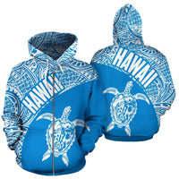 Hawaii Zip up Hoodie Hawaii Turtle Mermaid Polynesian Tattoo 02 Unisex Blue And White - Polynesian Pride