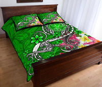 Hawaii Quilt Bed Set - Turtle Plumeria Polynesian Tattoo Green Color - Polynesian Pride