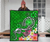Hawaii Premium Quilt - Turtle Plumeria Polynesian Tattoo Green Color - Polynesian Pride