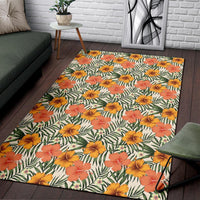 Tropical Flowers Hibiscus Pink Yellow Rug - Polynesian Pride