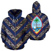 Guam Polynesian Zip Hoodie Guam Coat of Arms Camo Style Unisex Black - Polynesian Pride