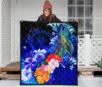 Custom Personalised Chuuk Premium Quilt - Humpback Whale with Tropical Flowers (Blue) - Polynesian Pride