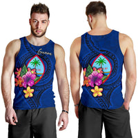 Guam Polynesian Men's Tank Top - Floral With Seal Blue - Polynesian Pride
