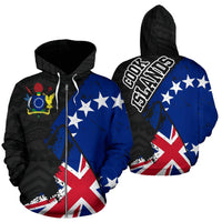 Cook Islands Special Grunge Flag Zip up Hoodie Unisex Black - Polynesian Pride