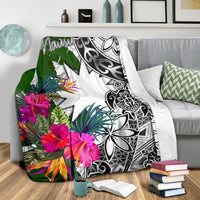 Nauru Premium Blanket White - Turtle Plumeria Banana Leaf - Polynesian Pride