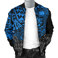 Samoa Polynesian Bomber Jacket (Men) - Blue Turtle Flowing - Polynesian Pride