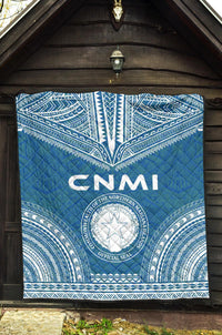 Northern Mariana Islands Premium Quilt - CNMI Seal Polynesian Chief Light Blue Version - Polynesian Pride