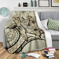 Hawaii Turtle Hibiscus Polynesian Vintage Premium Blanket - Beige - Polynesian Pride