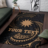 Nauru Polynesian Custom Personalised Area Rug - Gold Tribal Wave - Polynesian Pride