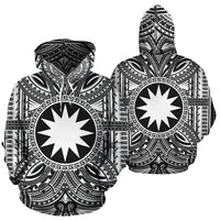Nauru ll Over Hoodie Nauru Coat of rms Polynesian White Black - Polynesian Pride