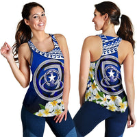 Northern Mariana Islands Women's Racerback Tank - Polynesian Plumeria Pattern Blue - Polynesian Pride