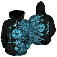 Tahiti Polynesian Hoodie Tahiti Flag Heartbeat Pattern Blue Version TH0 Unisex Blue - Polynesian Pride