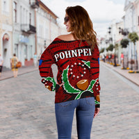 Pohnpei Special Women's Off Shoulder Sweater (Red) Z2 - Polynesian Pride