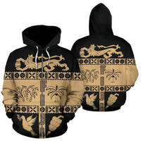 Fiji Tapa Zip Hoodie Coat of Arms Shield Gold - Polynesian Pride