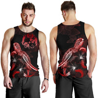 Tonga Men Tank Top - Turtle With Blooming Hibiscus Red - Polynesian Pride