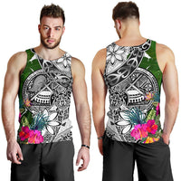 American Samoa Men's Tank Top White - Turtle Plumeria Banana Leaf - Polynesian Pride