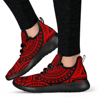 American Samoa Polynesian Tattoo Mesh Knit Sneakers Red - Polynesian Pride