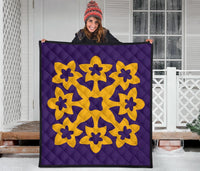 Hawaiian Premium Quilt Royal Pattern - Purple And Gold - A1 Style - Polynesian Pride