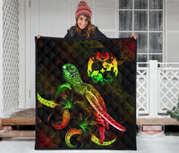 Tonga Polynesian Premium Quilt - Turtle With Blooming Hibiscus Reggae - Polynesian Pride