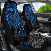 Hawaii Polynesian Seat Covers - Blue Kanaka Maoli Turtle Tattoo Gray Hibiscus Turtle Flowing - Polynesian Pride