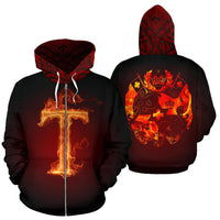 Tonga All Over Zip up Hoodie Polynesian Fire Style Unisex Black - Polynesian Pride