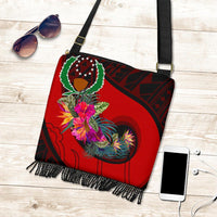 Pohnpei Boho Handbag - Polynesian Hook And Hibiscus (Red) Crossbody Boho Handbag - Pohnpei Boho Handbag - Polynesian Hook And Hibiscus (Red) One Size #REF! - Polynesian Pride