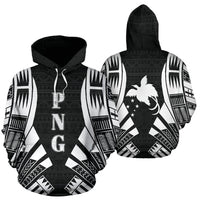 Papua New Guinea Polynesian ll Over Hoodie White Tattoo Unisex White - Black - Polynesian Pride