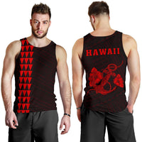 Hawaii Kakau Polynesian Anchor Map Men's Tank Top - Red Red - Polynesian Pride