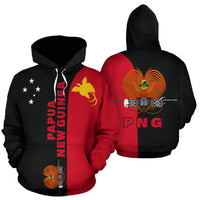 Papua New Guinea All Over Hoodie Shoulder Style Unisex Black - Polynesian Pride