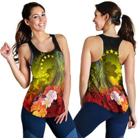 Cook Islands Women's Racerback Tank - Humpback Whale with Tropical Flowers (Yellow) - Polynesian Pride