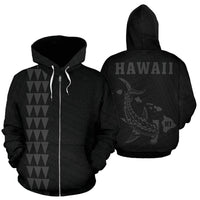 Polynesian Kakau Hammerhead Shark Map of Hawaii Zip Hoodie Grey Unisex Grey - Polynesian Pride