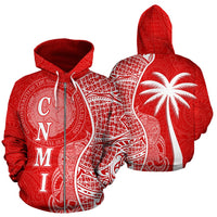 Northern Mariana Islands Polynesian Zip up Hoodie Coconut Tree Red and White Unisex Red - Polynesian Pride