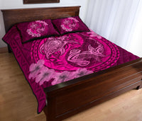 Hawaii Yin Yang Turtle Shark Hibiscus Plumeria Quilt Bed Set - Pink - Polynesian Pride