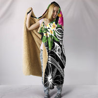 Tonga Polynesian Hooded Blanket - Summer Plumeria (Black) - Polynesian Pride