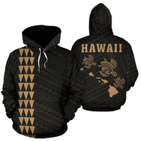 Polynesian Kakau Three Turtle Map of Hawaii Hoodie Gold Unisex Gold - Polynesian Pride