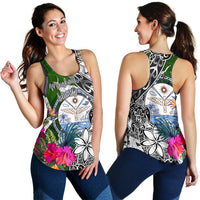 Marshall Islands Women's Racerback Tank White - Turtle Plumeria Banana Leaf Crest - Polynesian Pride