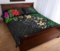 Kanaka Maoli (Hawaiian) Polynesian Quilt Bed Set - Hibiscus Turtle Tattoo Gray - Polynesian Pride