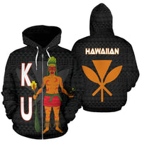 Polynesian Hawaii Zip up Hoodie Ku Hawaiian God of the Myths and Legends Unisex Black - Polynesian Pride